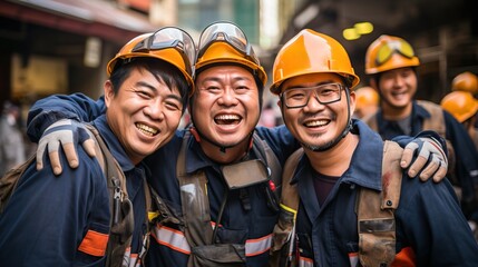 Obraz premium Construction workmen at building site, generative ai