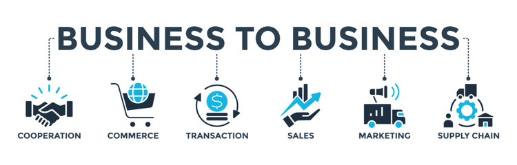 Business to business banner web icon vector illustration concept with icon of cooperation, commerce, transaction, sales, marketing, supply chain