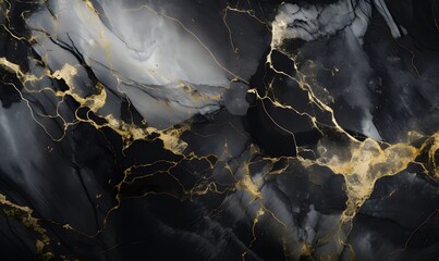 black marble texture with gold ink, Generative AI