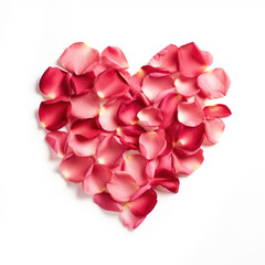 A Blush empty heart shaped rose petals isolated on a white background