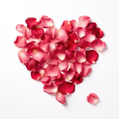 A Blush empty heart shaped rose petals isolated on a white background