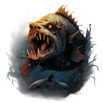 angry piranha emerging from dark water clip art preview
