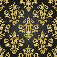 Classic seamless pattern. Damask orient ornament. Classic vintage black and golden background. Orient pattern for fabric, wallpapers and packaging