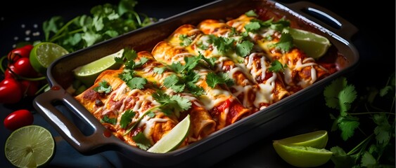 Chicken cheese Enchiladas - Mexican tortilla with chorizo and chicken.