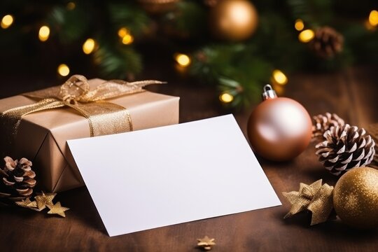 Christmas greeting card in Christmas elements background. AI generative