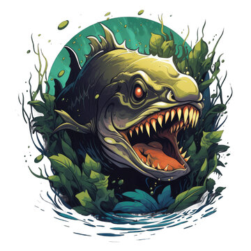 recommend clip art: Creative design illustration a menacing wild piranha AI Generative