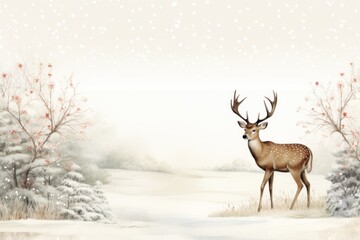 Watercolor deer on a transparent background, Christmas illustration. Generative AI