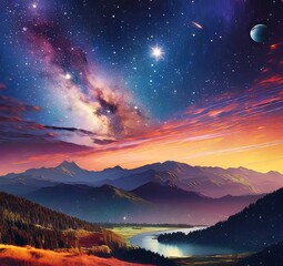 Naklejka premium sunrise over the mountains