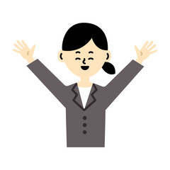 ビジネスパーソン　バンザイ　仕事　女性　上半身　笑顔　喜ぶ　イラスト	
