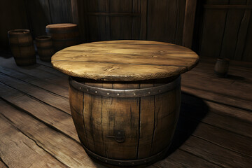 barrel background and worn old table of wood