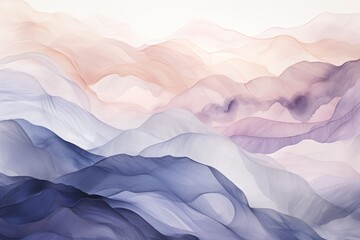 Mountain Range Painting with Sky in Background in Shades of Purple and Green. A painting of a mountain range with a sky in the background