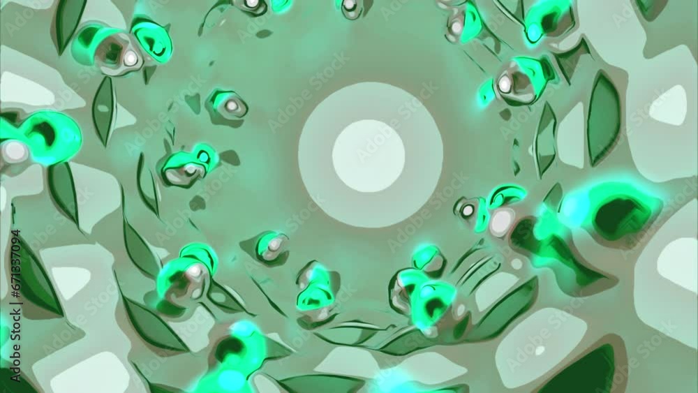Poster sci fi background with technological tunnel. design. rolling tiny colorful spheres around the uneven