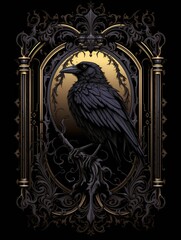 illustration design of a raven with ornament on the black background AI Generative