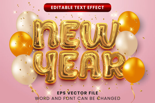 New year 3d balloon golden text style. Happy new year editable vector text effect
