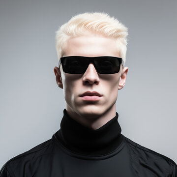 sunglasses, glasses, cool, handsome, fashion, albino, albine, albin, guy, face, boy, people, fashion model, person, men, model, black, white, hair, serious, expression, style, studio, trendy, one, tre