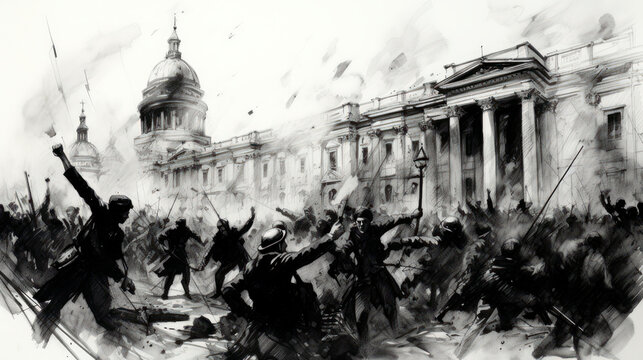 Storming of the Winter Palace in St Petersburg, Russia in 1917