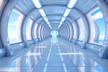  White hallway with interactive digital displays, combining modernity and technology, Generative AI 