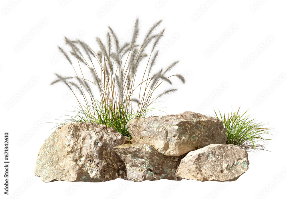 Aufkleber weed with rocks composition layout on transparent backgrounds 3d rendering png