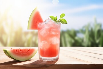 A thirst-quenching Melon Cooler cocktail adorned with fresh mint and a melon slice on a warm sunny day