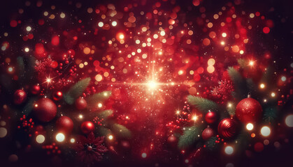 Fototapeta na wymiar Christmas background with red balls and bokeh lights. Generative ai.