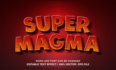 Super magma editable text effect template, 3d cartoon red bold style typeface, premium vector