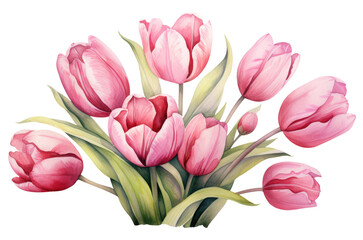 Obraz premium Watercolor illustration of bouquet of tulips isolated on transparent background