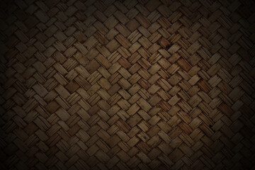 Old brown bamboo weave texture background, pattern of woven rattan mat in vintage style. - obrazy, fototapety, plakaty