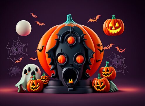 halloween pumpkin characters, halloween pumpkin monsters, cute monster cartoon characters, 3d, character, spooky, pumpkin, monster, evil