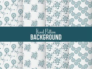 Fototapeta na wymiar Organic floral set of seamless patterns. Green and white vector backgrounds. Simple illustrations.