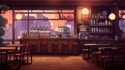 coffee shop anime aesthetic,AI generativ