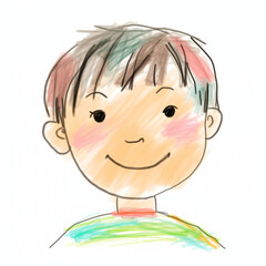Obraz premium The boy with short black hair, child's drawing on white paper