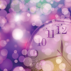 Fototapeta na wymiar Happy New Year or Christmas card with golden clock. Vector