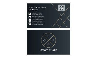 A asthetic luxurious business card design set with black color background with gradiant and geometric shapes.