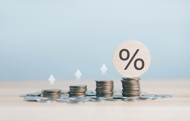 coin and percent icon to concept interest bank inflation increases
