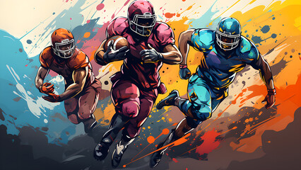 "American football illustration, illustration of people playing American football."