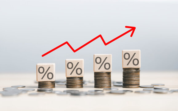 coin and percent icon to concept interest bank inflation increases
