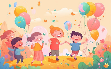 Children's Happy Play Illustration,created with Generative AI tecnology.