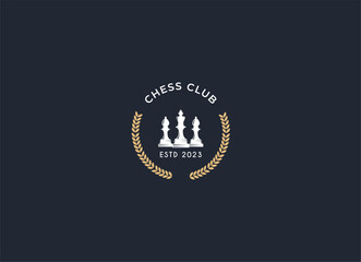 Naklejka premium Vintage classic badge emblem chess club, chess tournament logo vector icon on white background