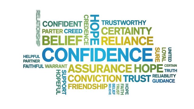 Confidence animated tag word cloud;text design animation kinetic typography seamless loop.