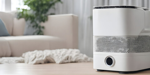 Air purifier in living room for filter and cleaning removing dust PM2.5 HEPA in home, for fresh air and healthy life,Air Pollution Concept