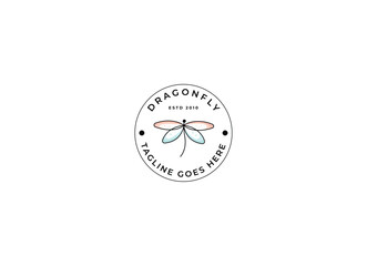 Simple and minimalist dragonfly logo design. Outline dragonfly logo
