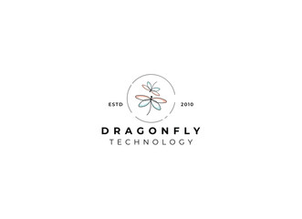 Simple and minimalist dragonfly logo design. Outline dragonfly logo