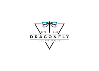 Simple and minimalist dragonfly logo design. Outline dragonfly logo - obrazy, fototapety, plakaty