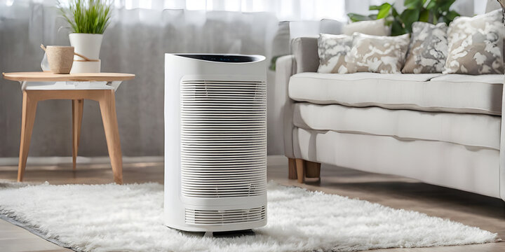 Air purifier in living room for filter and cleaning removing dust PM2.5 HEPA in home, for fresh air and healthy life,Air Pollution Concept