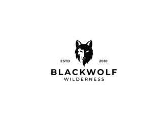 Wolf logo design. Black and white head wolf logo vector design
