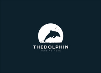 Naklejka premium dolphin moon bay beach sea logo vector icon template illustration. Dolphin logo design