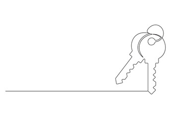 House key continuous one line drawing. Isolated on white background vector illustration. Pro vector.