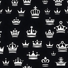 a vector style logo illustration of a crown  in black and white