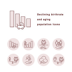 少子高齢化と少子化対策に関するアイコンイラスト（円形・カラー）のセット