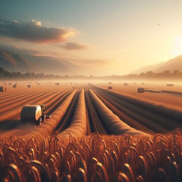 Sunset over field agriculture environment concept
